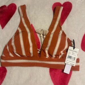 NWT ROBIN PICCONE Abi Bikini Top Striped Tie Back in Burnt Oranges/Ecru